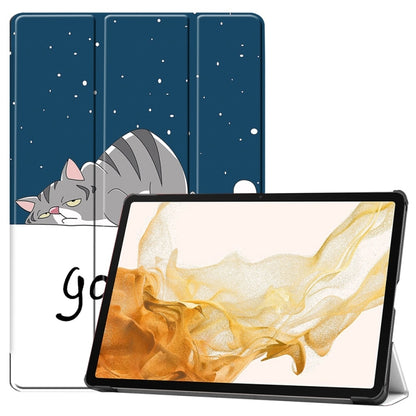 For Samsung Galaxy Tab S9+ JUNSUNMAY Custer Painted 3-Fold Stand Leather Smart Tablet Case(Lazy Cat) - Galaxy Tab S9+ Cases by JUNSUNMAY | Online Shopping South Africa | PMC Jewellery | Buy Now Pay Later Mobicred