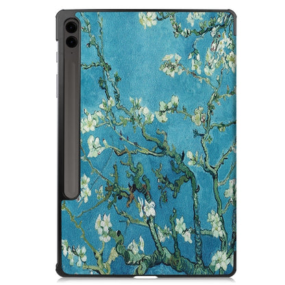 For Samsung Galaxy Tab S9 FE+ 12.4 JUNSUNMAY Custer Painted 3-Fold Stand Leather Smart Tablet Case(Apricot Flower) - Galaxy Tab S9 FE+ by JUNSUNMAY | Online Shopping South Africa | PMC Jewellery | Buy Now Pay Later Mobicred