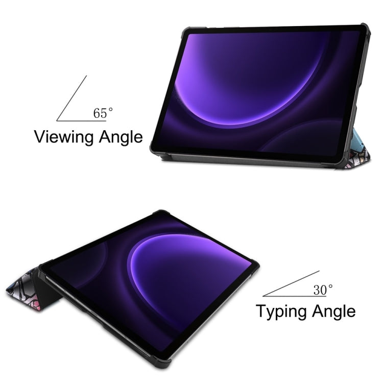 For Samsung Galaxy Tab S9 FE 10.9 JUNSUNMAY Custer Painted 3-Fold Stand Leather Smart Tablet Case(Graffiti) - free shipping - PMC Jewellery - Order now!