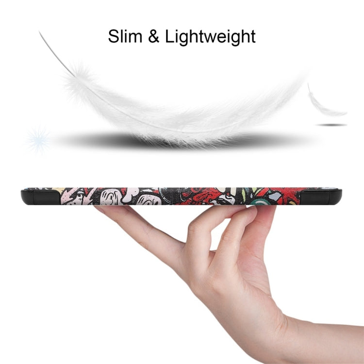 For Samsung Galaxy Tab S9 FE 10.9 JUNSUNMAY Custer Painted 3-Fold Stand Leather Smart Tablet Case(Graffiti) - free shipping - PMC Jewellery - Order now!