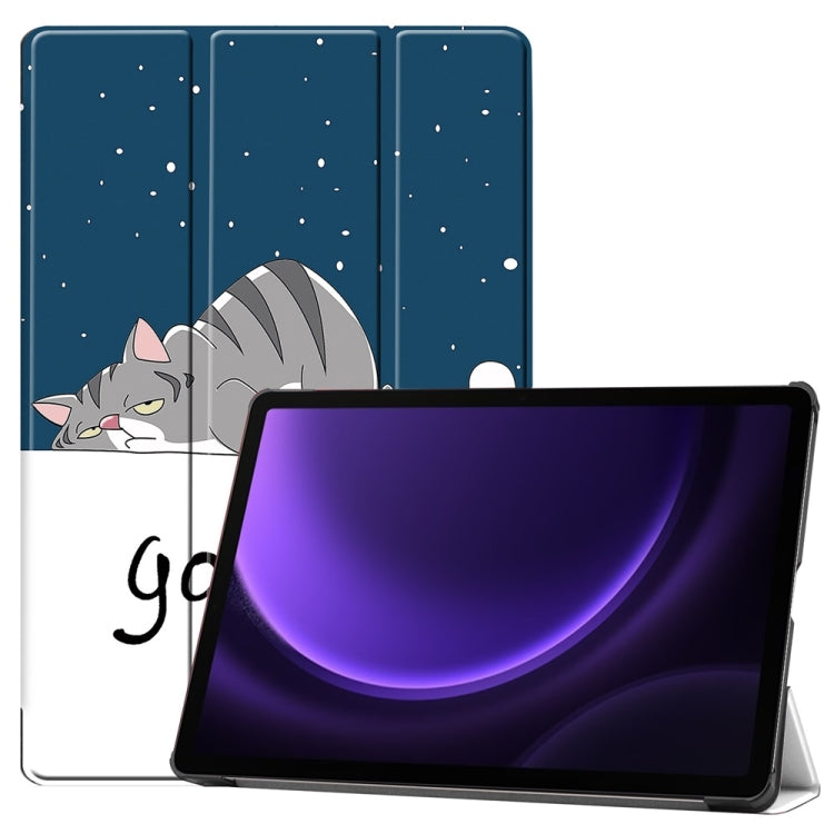 For Samsung Galaxy Tab S9 FE 10.9 JUNSUNMAY Custer Painted 3-Fold Stand Leather Smart Tablet Case(Lazy Cat) - free shipping - PMC Jewellery - Order now!