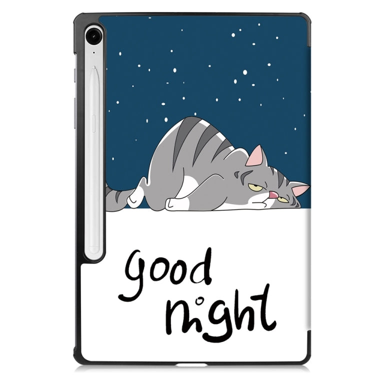 For Samsung Galaxy Tab S9 FE 10.9 JUNSUNMAY Custer Painted 3-Fold Stand Leather Smart Tablet Case(Lazy Cat) - free shipping - PMC Jewellery - Order now!