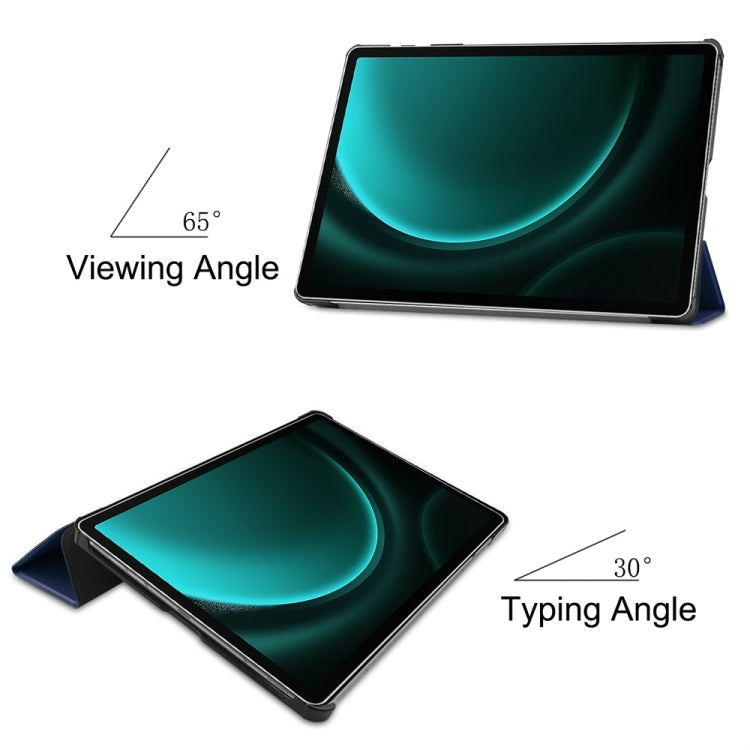 For Samsung Galaxy Tab S9 FE+ 12.4 JUNSUNMAY Custer Solid Color 3-Fold Stand Leather Smart Tablet Case(Dark Blue) - free shipping - PMC Jewellery - Order now!