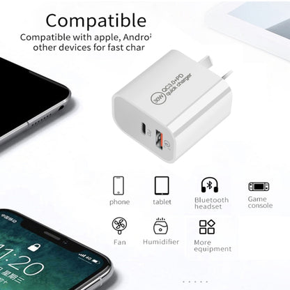 PD30W USB-C / Type-C + QC3.0 USB Dual Port Charger with 1m USB to 8 Pin Data Cable, AU Plug - USB Charger by PMC Jewellery | Online Shopping South Africa | PMC Jewellery | Buy Now Pay Later Mobicred