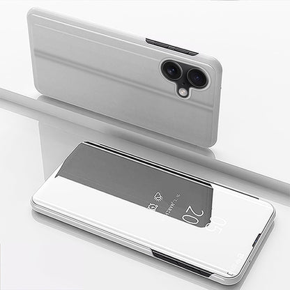 For iPhone 16 Plated Mirror Horizontal Flip Leather Phone Case with Holder(Silver) - iPhone 16 Cases by PMC Jewellery | Online Shopping South Africa | PMC Jewellery | Buy Now Pay Later Mobicred