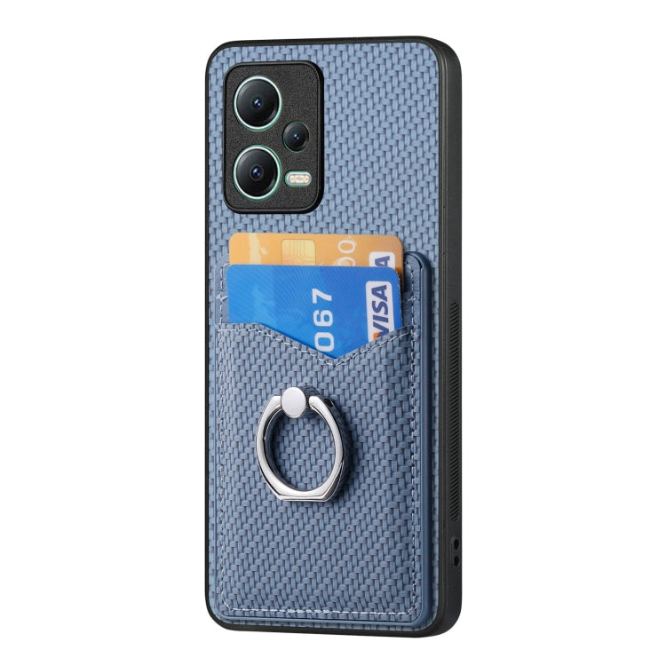 For Xiaomi 13 Lite Carbon Fiber Card Wallet Ring Holder Phone Case(Blue) - 13 Lite Cases by PMC TechLife | Online Shopping South Africa | PMC TechLife | Buy Now Pay Later Mobicred