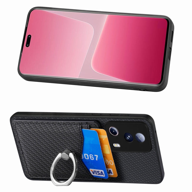 For Xiaomi Redmi Note 12 5G Carbon Fiber Card Wallet Ring Holder Phone Case(Black) - Xiaomi Cases by PMC TechLife | Online Shopping South Africa | PMC TechLife | Buy Now Pay Later Mobicred