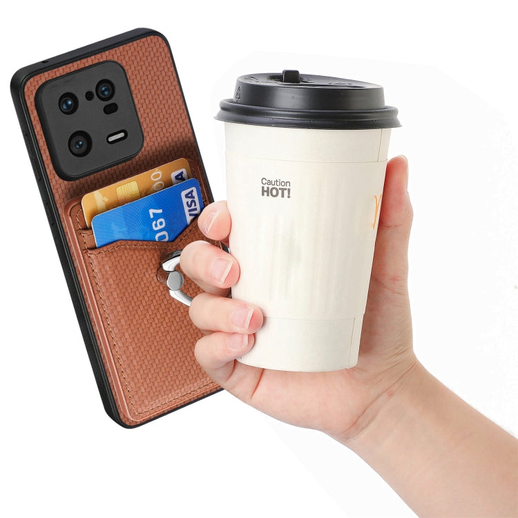 For Xiaomi 13 Pro Carbon Fiber Card Wallet Ring Holder Phone Case(Brown) - 13 Pro Cases by PMC TechLife | Online Shopping South Africa | PMC TechLife | Buy Now Pay Later Mobicred