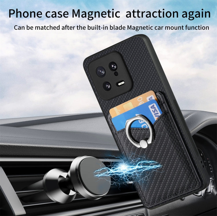 For Xiaomi  13 Carbon Fiber Card Wallet Ring Holder Phone Case(Black) - 13 Cases by PMC TechLife | Online Shopping South Africa | PMC TechLife | Buy Now Pay Later Mobicred