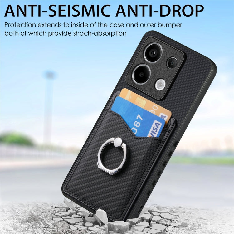 For Xiaomi Redmi Note 13 Pro+ Carbon Fiber Card Wallet Ring Holder Phone Case(Black) - Note 13 Pro+ Cases by PMC TechLife | Online Shopping South Africa | PMC TechLife | Buy Now Pay Later Mobicred