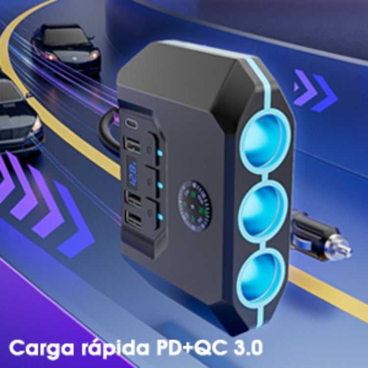 TR-52 With LED Voltage Display QC3.0 Car Fast Charging 3 Socket Adapter - Car Charger by PMC TechLife | Online Shopping South Africa | PMC TechLife | Buy Now Pay Later Mobicred