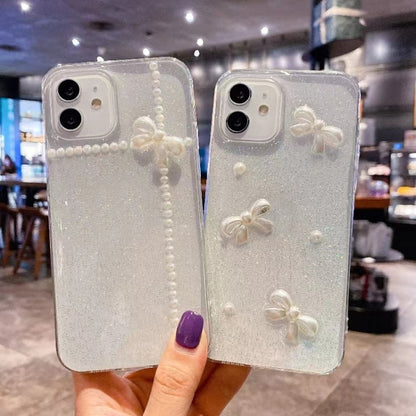 For iPhone 16 Pro Max Pearl Bow Glitter Epoxy TPU Phone Case(Cross Knots) - iPhone 16 Pro Max Cases by PMC Jewellery | Online Shopping South Africa | PMC Jewellery | Buy Now Pay Later Mobicred