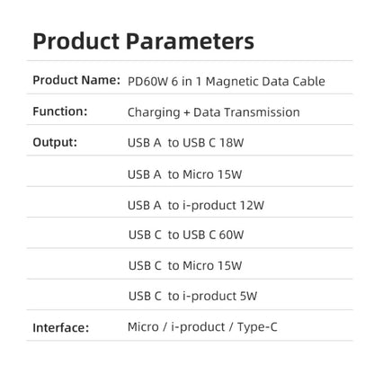 ENKAY 6-in-1 PD60W USB-A / Type-C to Type-C / 8 Pin / Micro USB Magnetic Fast Charging Cable, Cable Length:2m(Purple) - Charging Cable & Head by ENKAY | Online Shopping South Africa | PMC Jewellery | Buy Now Pay Later Mobicred