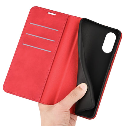 For Motorola Moto G Play 2024 Retro-skin Magnetic Suction Leather Phone Case(Red) - Motorola Cases by PMC Jewellery | Online Shopping South Africa | PMC Jewellery | Buy Now Pay Later Mobicred