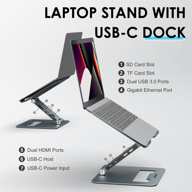 Wavlink UMD07 Adjustable Aluminum Ergonomic Portable Laptop Stand Type-C Docking Station - Laptop Stand by WAVLINK | Online Shopping South Africa | PMC Jewellery | Buy Now Pay Later Mobicred