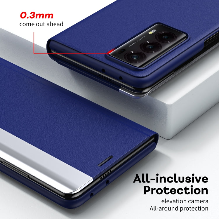 For Honor Magic V2 Side Electroplated Adsorption Leather Phone Case(Blue) - Honor Cases by PMC Jewellery | Online Shopping South Africa | PMC Jewellery | Buy Now Pay Later Mobicred