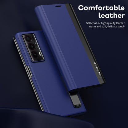 For Honor Magic V2 Side Electroplated Adsorption Leather Phone Case(Blue) - Honor Cases by PMC Jewellery | Online Shopping South Africa | PMC Jewellery | Buy Now Pay Later Mobicred