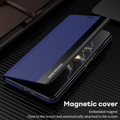 For Honor Magic V2 Side Electroplated Adsorption Leather Phone Case(Blue) - Honor Cases by PMC Jewellery | Online Shopping South Africa | PMC Jewellery | Buy Now Pay Later Mobicred