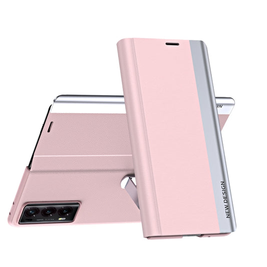 For Honor Magic V2 Side Electroplated Adsorption Leather Phone Case(Pink) - Honor Cases by PMC Jewellery | Online Shopping South Africa | PMC Jewellery | Buy Now Pay Later Mobicred