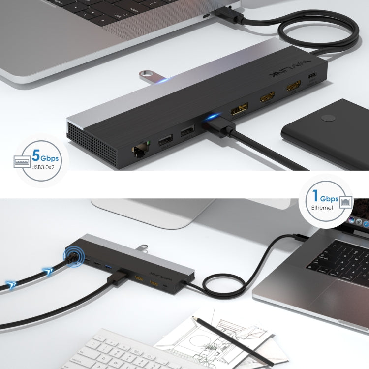 Wavlink UMD08 DisplayPort 12 in 1 Type-C Triple Display Docking Station - USB HUB by WAVLINK | Online Shopping South Africa | PMC Jewellery | Buy Now Pay Later Mobicred