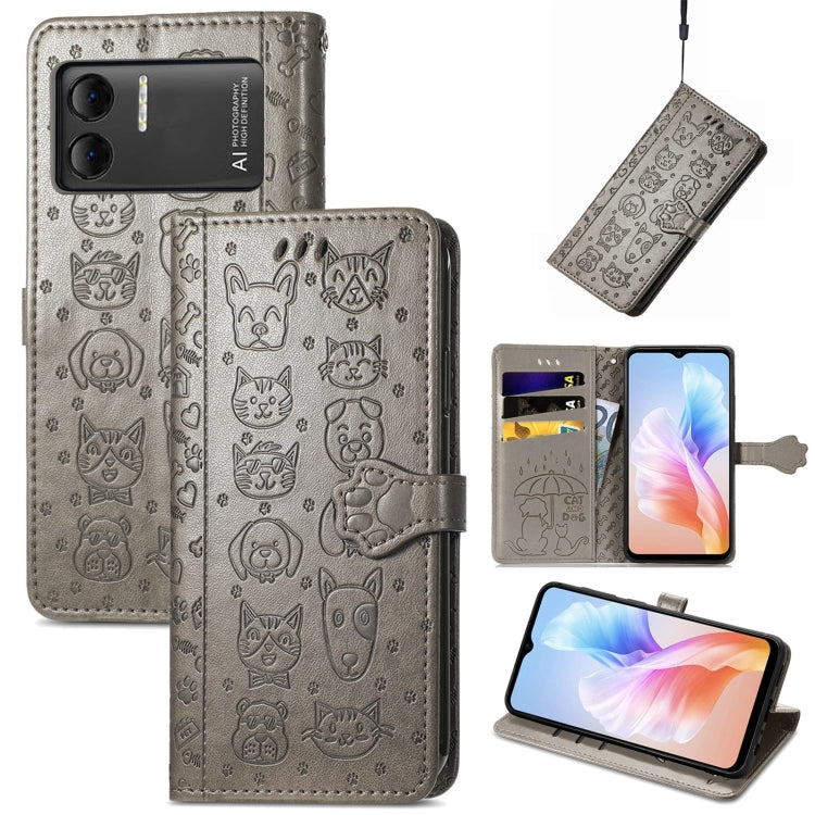 For DOOGEE X98 Pro / X98 Cat and Dog Embossed Leather Phone Case(Grey) - Doogee Cases by PMC TechLife | Online Shopping South Africa | PMC TechLife | Buy Now Pay Later Mobicred