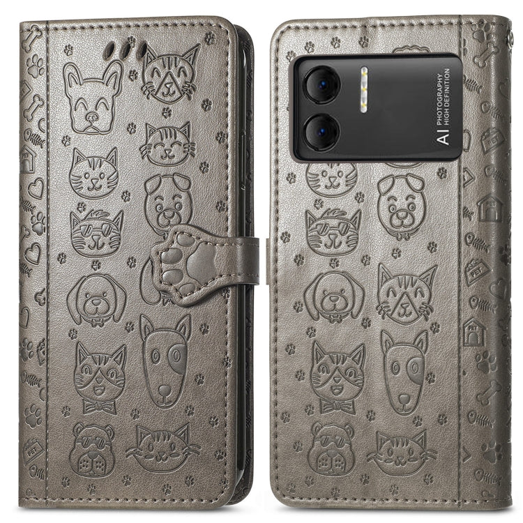 For DOOGEE X98 Pro / X98 Cat and Dog Embossed Leather Phone Case(Grey) - Doogee Cases by PMC TechLife | Online Shopping South Africa | PMC TechLife | Buy Now Pay Later Mobicred