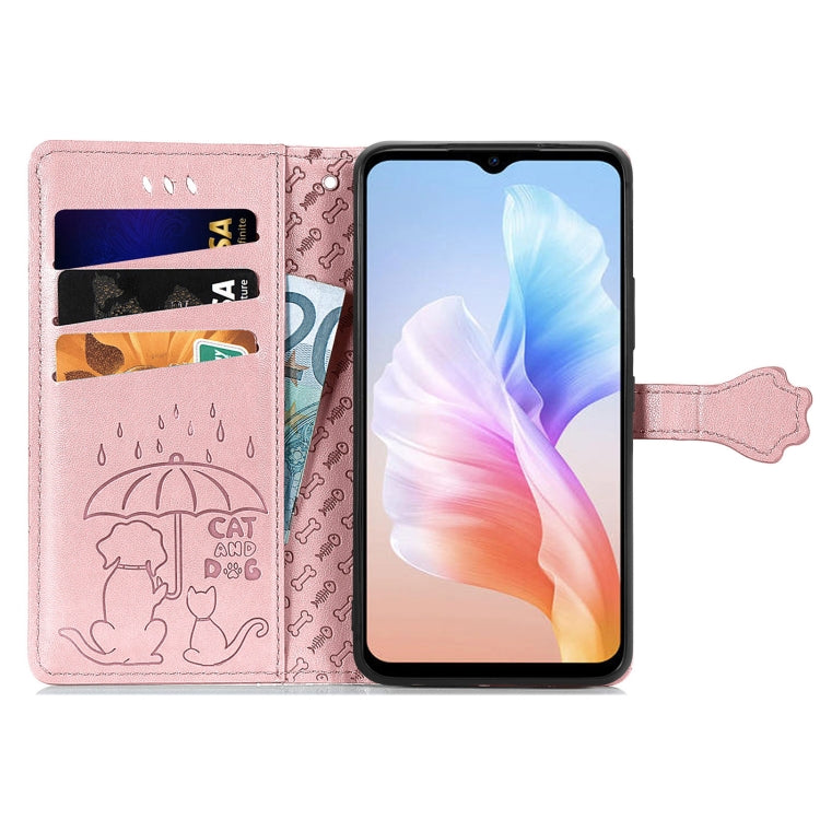 For DOOGEE X98 Pro / X98 Cat and Dog Embossed Leather Phone Case(Rose Gold) - Doogee Cases by PMC TechLife | Online Shopping South Africa | PMC TechLife | Buy Now Pay Later Mobicred