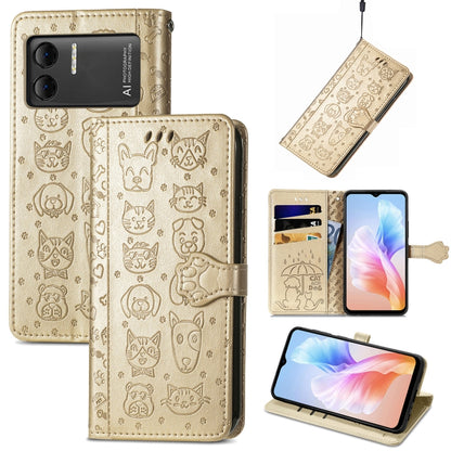 For DOOGEE X98 Pro / X98 Cat and Dog Embossed Leather Phone Case(Gold) - Doogee Cases by PMC Jewellery | Online Shopping South Africa | PMC Jewellery | Buy Now Pay Later Mobicred