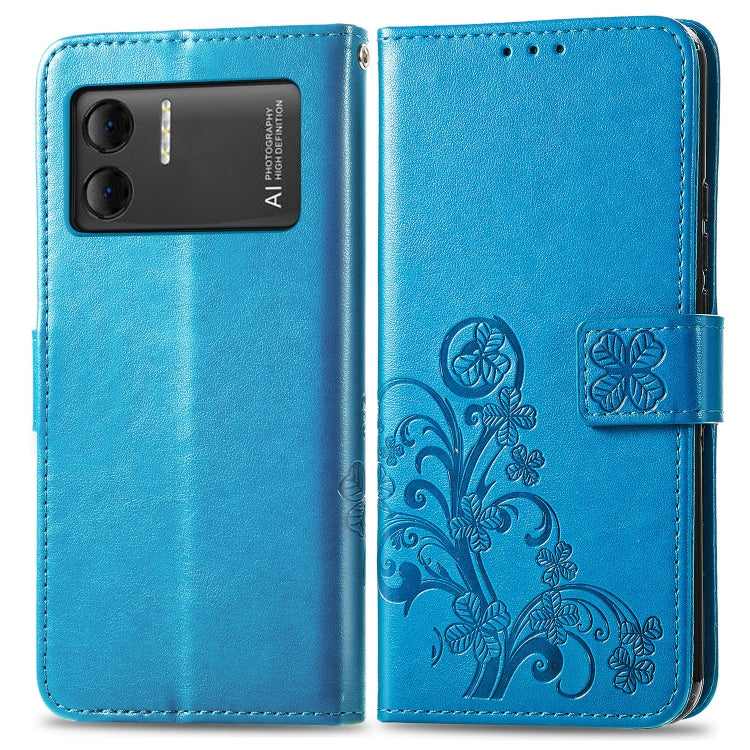 For DOOGEE X98 Pro / X98 Four-leaf Clasp Embossed Buckle Leather Phone Case(Blue) - Doogee Cases by PMC Jewellery | Online Shopping South Africa | PMC Jewellery | Buy Now Pay Later Mobicred