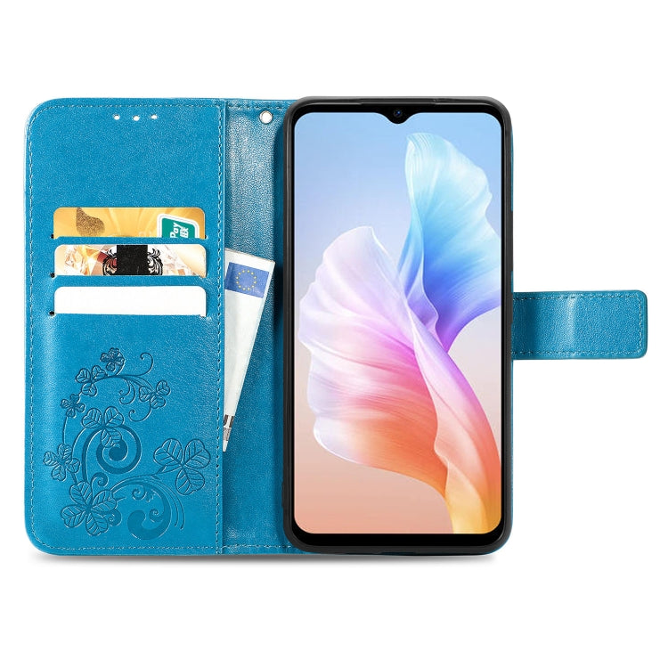 For DOOGEE X98 Pro / X98 Four-leaf Clasp Embossed Buckle Leather Phone Case(Blue) - Doogee Cases by PMC Jewellery | Online Shopping South Africa | PMC Jewellery | Buy Now Pay Later Mobicred