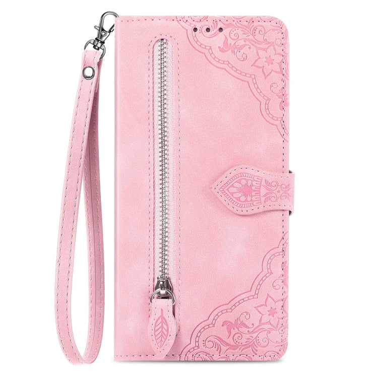For DOOGEE X98 Pro / X98 Embossed Flower Zipper Leather Phone Case(Pink) - Doogee Cases by PMC TechLife | Online Shopping South Africa | PMC TechLife | Buy Now Pay Later Mobicred