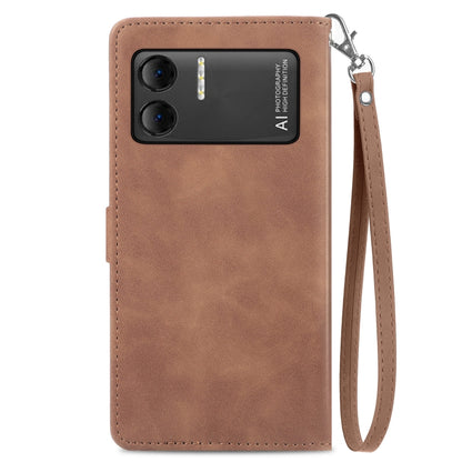 For DOOGEE X98 Pro / X98 Embossed Flower Zipper Leather Phone Case(Brown) - Doogee Cases by PMC Jewellery | Online Shopping South Africa | PMC Jewellery | Buy Now Pay Later Mobicred