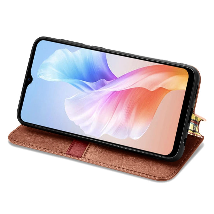 For DOOGEE X98 Pro / X98 Cubic Grid Pressed Magnetic Leather Phone Case(Brown) - Doogee Cases by PMC Jewellery | Online Shopping South Africa | PMC Jewellery | Buy Now Pay Later Mobicred