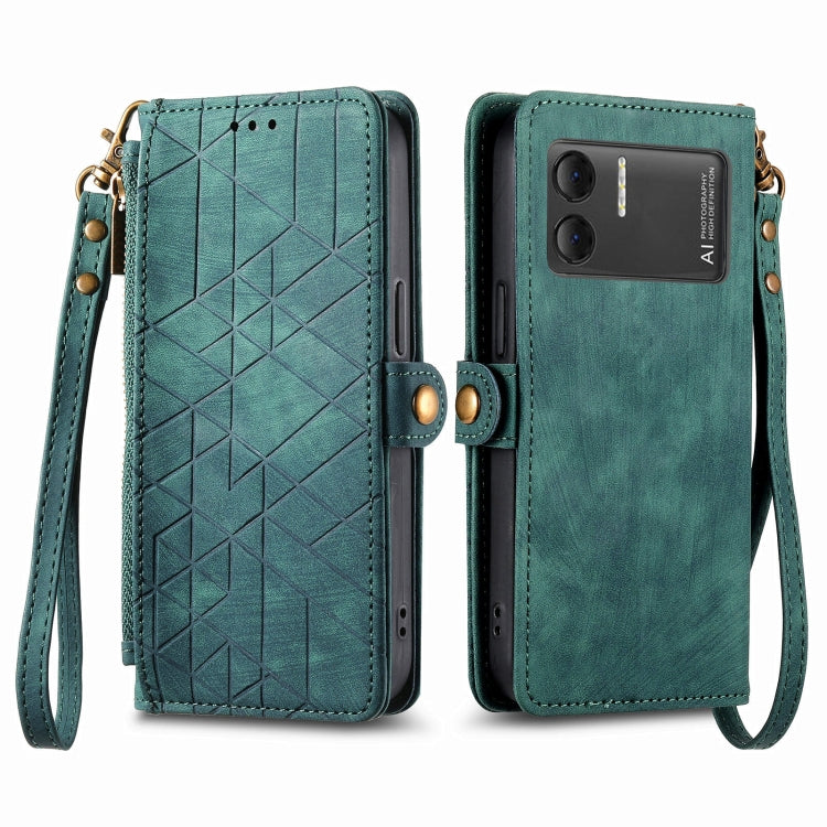 For DOOGEE X98 Pro / X98 Geometric Zipper Wallet Side Buckle Leather Phone Case(Green) - Doogee Cases by PMC Jewellery | Online Shopping South Africa | PMC Jewellery | Buy Now Pay Later Mobicred