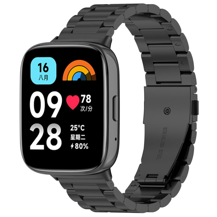 For Redmi Watch 3 Active Three Bead Stainless Steel Metal Watch Band(Black) - Watch Bands by PMC TechLife | Online Shopping South Africa | PMC TechLife