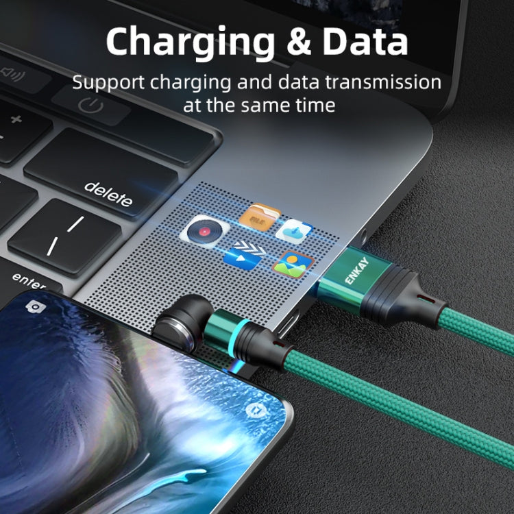 ENKAY 3 in 1 3A USB to Type-C / 8 Pin / Micro USB Magnetic 540 Degrees Rotating Fast Charging Cable, Length:2m(Green) - Charging Cable & Head by ENKAY | Online Shopping South Africa | PMC Jewellery | Buy Now Pay Later Mobicred