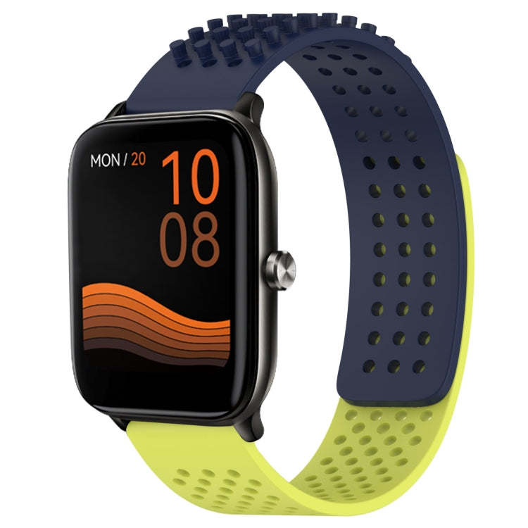 For Xiaomi Haylou GST LS09B 22mm Holes Breathable 3D Dots Silicone Watch Band(Midnight Blue+Lime Green) - Watch Bands by PMC Jewellery | Online Shopping South Africa | PMC Jewellery