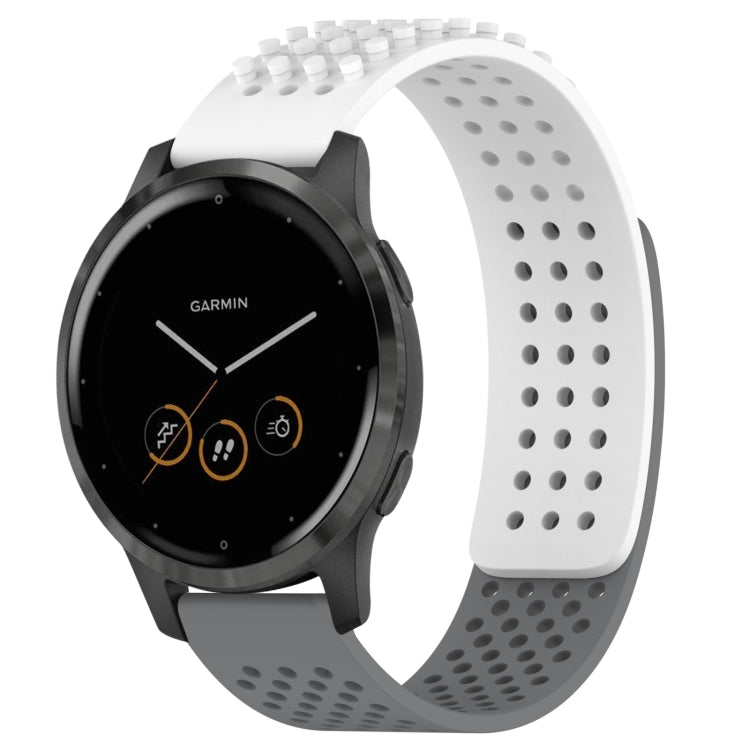 For Garmin Vivoactive 4 22mm Holes Breathable 3D Dots Silicone Watch Band(White+Grey) - Watch Bands by PMC Jewellery | Online Shopping South Africa | PMC Jewellery