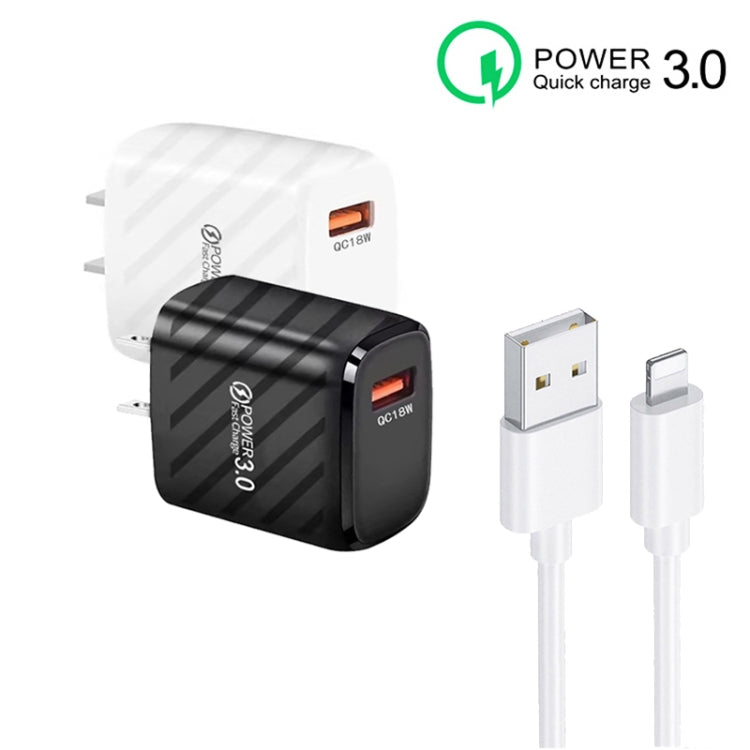 TE-005 QC3.0 18W USB Fast Charger with 1m 3A USB to 8 Pin Cable, US Plug(White) - free shipping - PMC Jewellery - Order now!