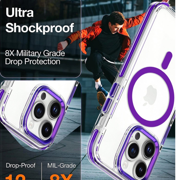 For iPhone 14 Dual-color MagSafe TPU Hybrid Clear PC Shockproof Phone Case(White) - iPhone 14 Cases by PMC TechLife | Online Shopping South Africa | PMC TechLife