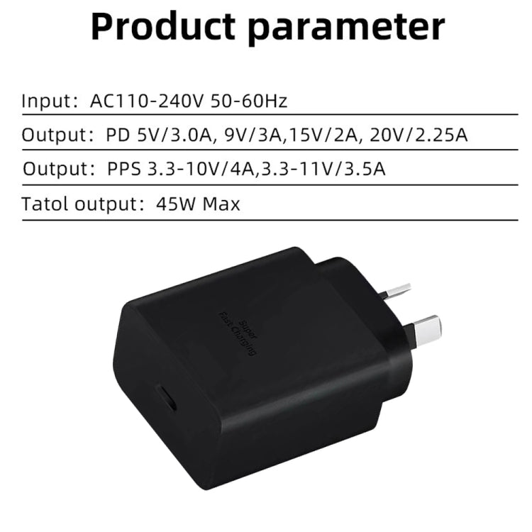 M135 PPS / PD 45W USB-C / Type-C Port Fast Charger with 5A Type-C to Type-C Cable, AU Plug(Black) - USB Charger by PMC TechLife | Online Shopping South Africa | PMC TechLife | Buy Now Pay Later Mobicred