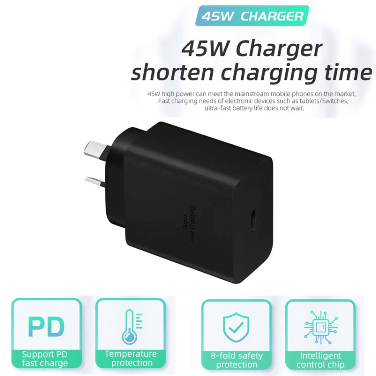 M135 PPS / PD 45W USB-C / Type-C Port Fast Charger with 5A Type-C to Type-C Cable, AU Plug(Black) - USB Charger by PMC TechLife | Online Shopping South Africa | PMC TechLife | Buy Now Pay Later Mobicred