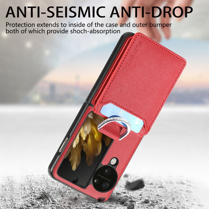 For OPPO Find N3 Flip Litchi PU Ring Holder Wallet Phone Case(Red) - Find N3 Flip Cases by PMC Jewellery | Online Shopping South Africa | PMC Jewellery