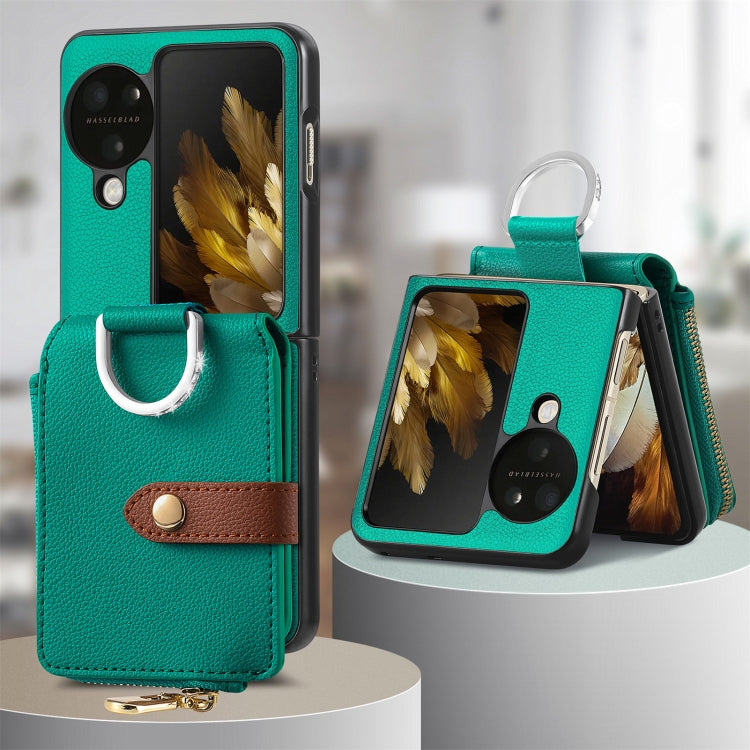 For OPPO Find N3 Flip Vertical Flip Zipper Wallet Ring Leather Phone Case(Green) - Find N3 Flip Cases by PMC TechLife | Online Shopping South Africa | PMC TechLife | Buy Now Pay Later Mobicred