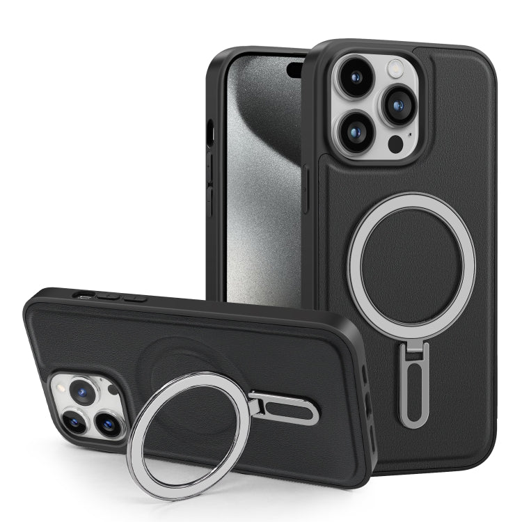 For iPhone 15 Shield MagSafe Magnetic Holder Phone Case(Black) - iPhone 15 Cases by PMC Jewellery | Online Shopping South Africa | PMC Jewellery