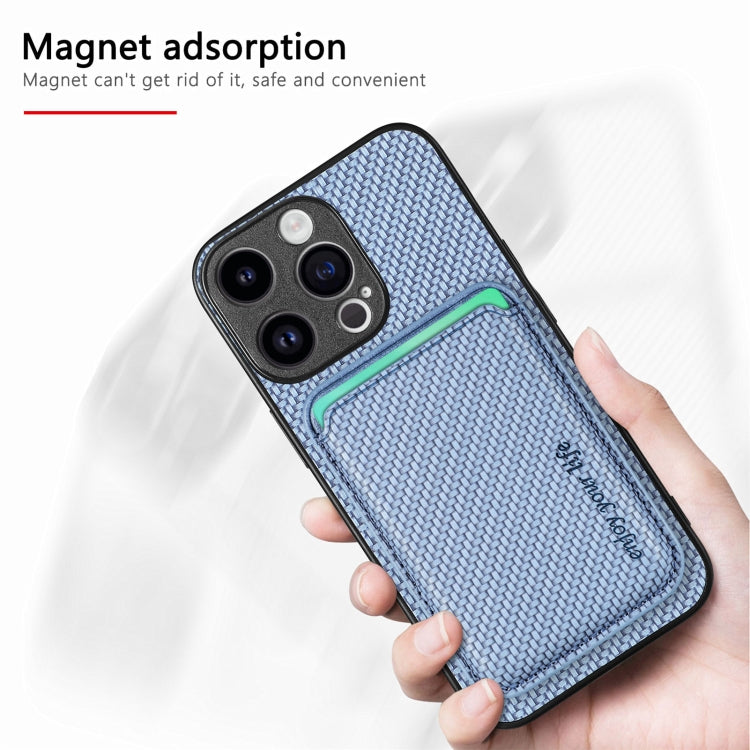 For iPhone 15 Pro Carbon Fiber Leather Card Magsafe Phone Case(Blue) - iPhone 15 Pro Cases by PMC TechLife | Online Shopping South Africa | PMC TechLife