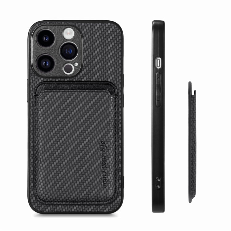 For iPhone 15 Pro Max Carbon Fiber Leather Card Magsafe Phone Case(Black) - iPhone 15 Pro Max Cases by PMC Jewellery | Online Shopping South Africa | PMC Jewellery