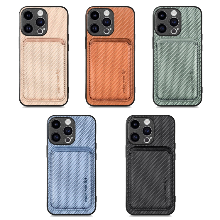 For iPhone 15 Carbon Fiber Leather Card Magsafe Phone Case(Green) - iPhone 15 Cases by PMC TechLife | Online Shopping South Africa | PMC TechLife