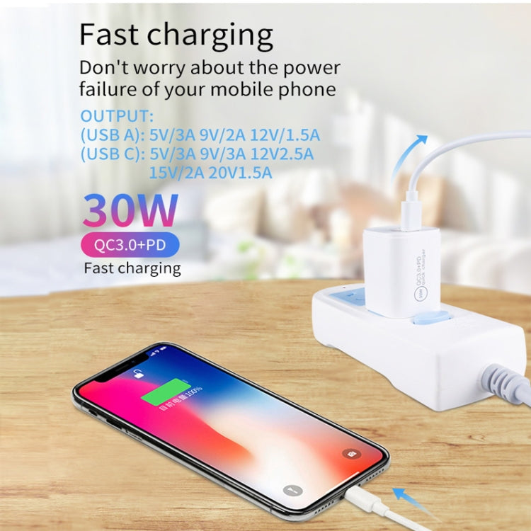 PD30W USB-C / Type-C + QC3.0 USB Dual Port Charger for iPhone 15 / iPad Series, AU Plug(Black) - USB Charger by PMC Jewellery | Online Shopping South Africa | PMC Jewellery | Buy Now Pay Later Mobicred
