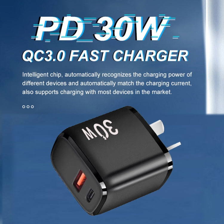 PD30W USB-C / Type-C + QC3.0 USB Charger with 1m USB to 8 Pin Data Cable, AU Plug(White) - free shipping - PMC Jewellery - Order now!